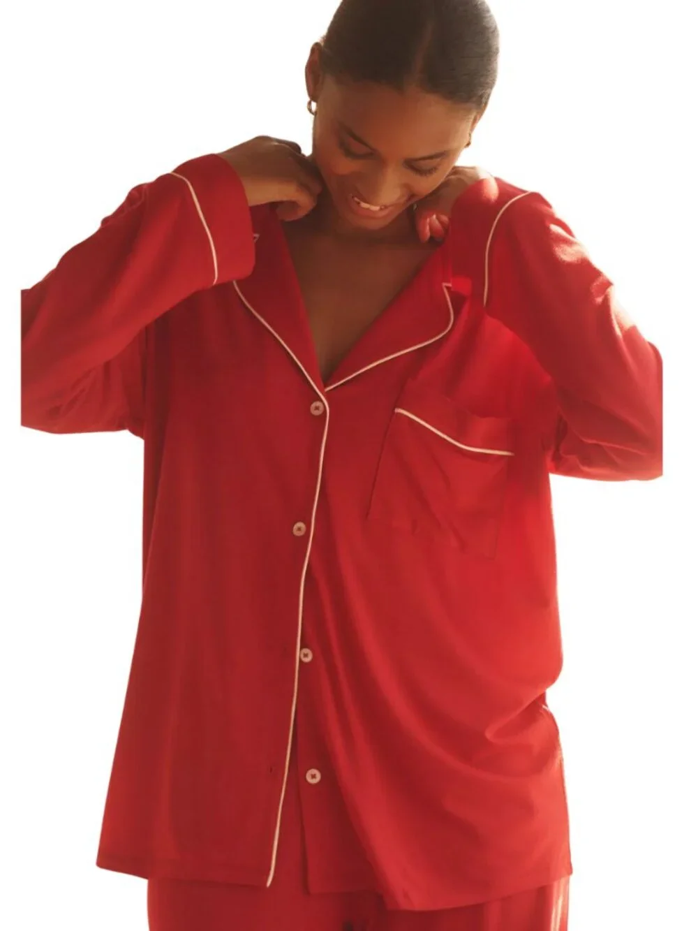Eberjey Gisele Red Long Sleeve Pajama Top Modal Size Small